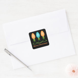 Christmas Lights Trio Orange and Blue Square Sticker