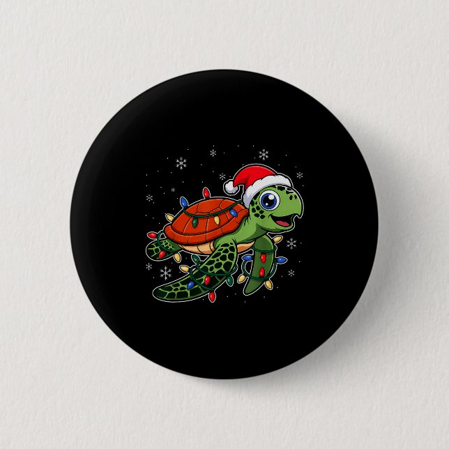 Christmas Lights Turtle Wearing Xmas Hat - Lover  Button (Front)
