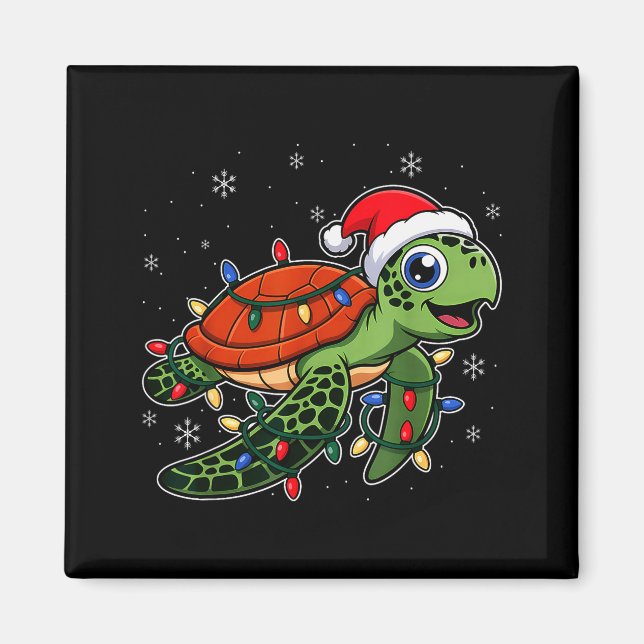 Christmas Lights Turtle Wearing Xmas Hat - Lover  Magnet (Front)