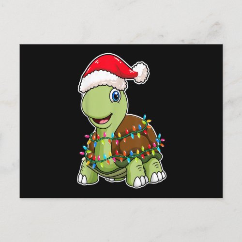 Christmas Lights Turtle Wearing Xmas Hat _ Sea Tur Postcard