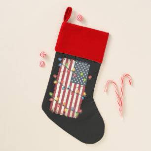 Christmas Lights USA Flag Patriotic Veteran Xmas Christmas Stocking