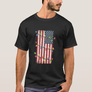 Christmas Lights USA Flag Patriotic Veteran Xmas T-Shirt