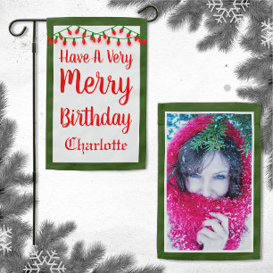 Christmas Lights Very Merry Birthday Garden Flag