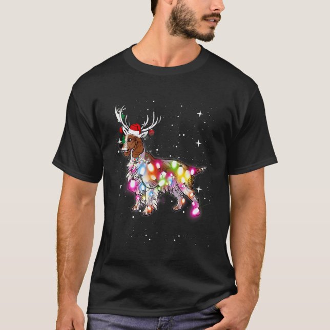 Christmas Lights Welsh Springer Spaniel Dog T-Shirt (Front)