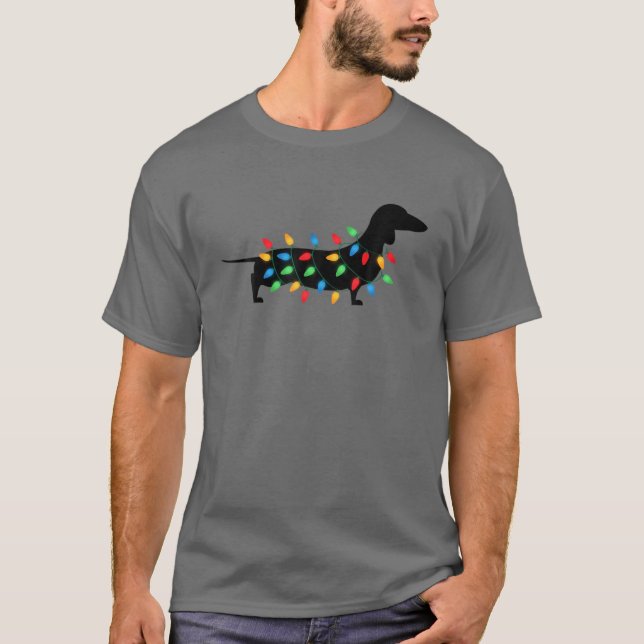 Christmas Lights Wiener Dachshund Dog Lover T-Shirt (Front)