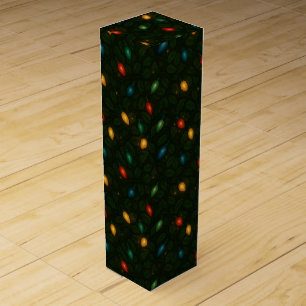 Christmas lights wrapped in holly leaves patterned wine box
