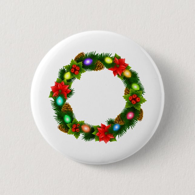 christmas lights wreath button (Front)