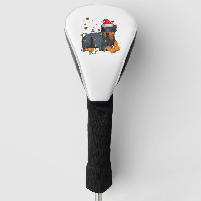 Christmas Lights Xmas Tree Rottweiler Dog Golf Head Cover (Front)