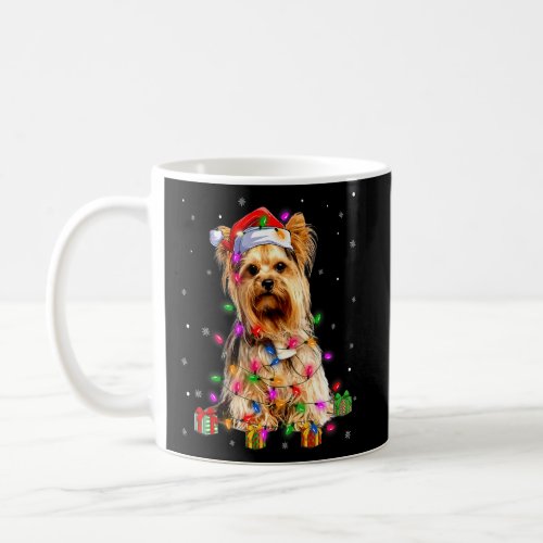 Christmas Lights Yorkshire Terrier Santa Hat Dog P Coffee Mug