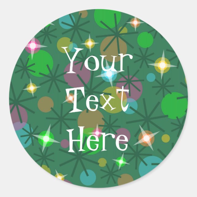 Christmas Lights 'Your Text' sticker round (Front)