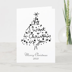 Christmas Line Art Minimalist Black & White Photo Holiday Card