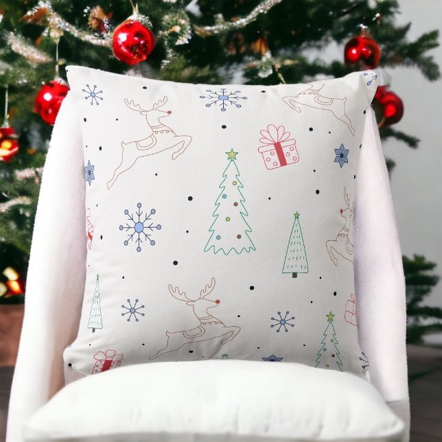 Christmas Line Art Minimalist Modern  Throw Pillow (Creator Uploaded)