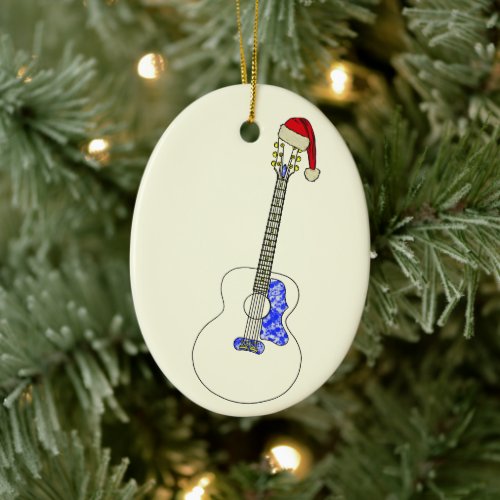 Christmas Line drawing Acoustic Guitar Art Music Ceramic Ornament