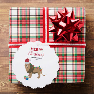 Christmas Lion Funny Animal with Santa Hat Card
