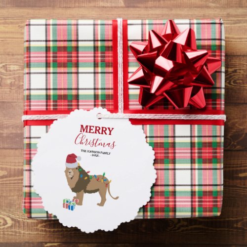 Christmas Lion Funny Animal with Santa Hat Card