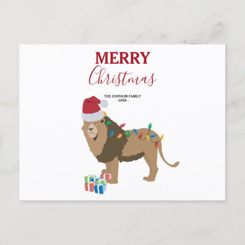 Christmas Lion Funny Animal with Santa Hat Card