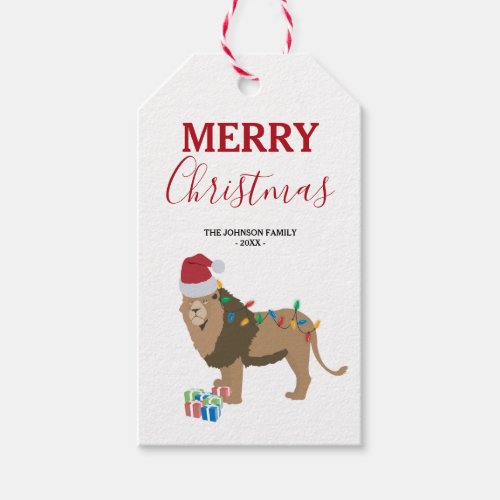 Christmas Lion Funny Animal with Santa Hat  Gift Tags