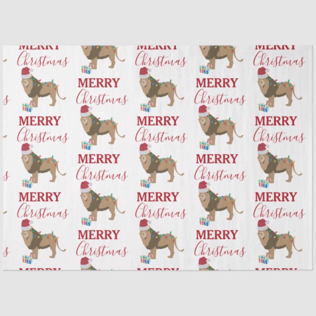 Christmas Lion Funny Animal with Santa Hat  Tissue Paper (Front)