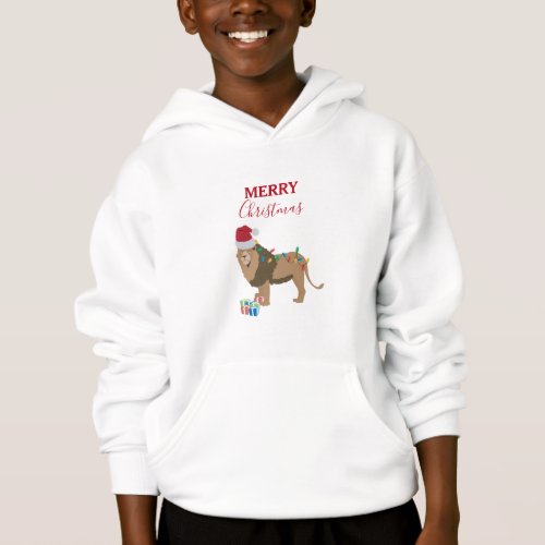 Christmas Lion Funny Animals with Santa Hat  Hoodie