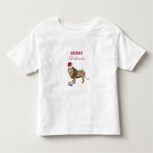 Christmas Lion Funny Animals with Santa Hat  Toddler T_shirt
