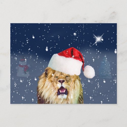 Christmas Lion in Santa Hat Postcard