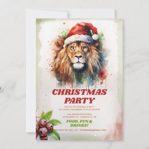 Christmas Lion Watercolor Invitation