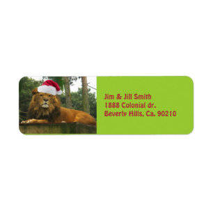 Christmas Lion Wearing Santa Hat Label