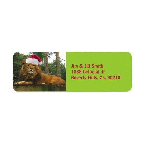 Christmas Lion Wearing Santa Hat Label