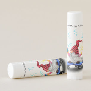 Christmas Lip Balm Skater Gnome with Gifts