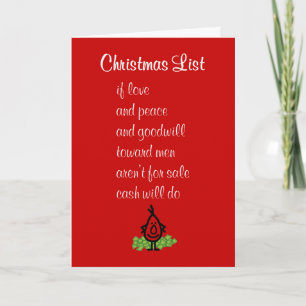 Christmas List - a funny Merry Christmas poem Card