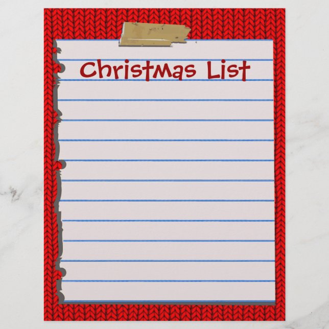 Christmas List Letterhead Stationery (Front)