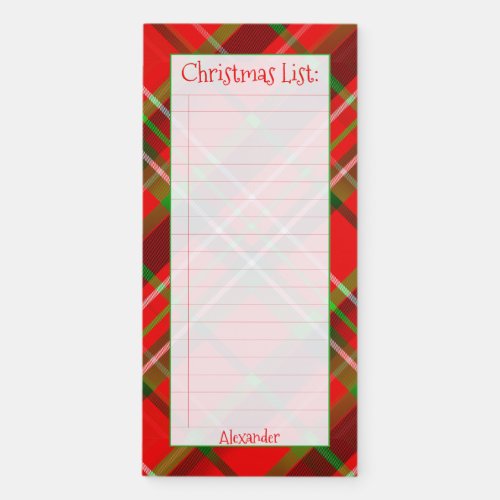 Christmas List  Red Green Holiday Tartan Pattern Magnetic Notepad