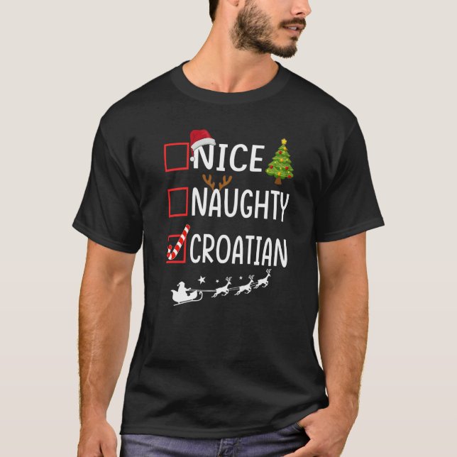Christmas List Xmas Santa Claus Shirt, Nice Naught T-Shirt (Front)