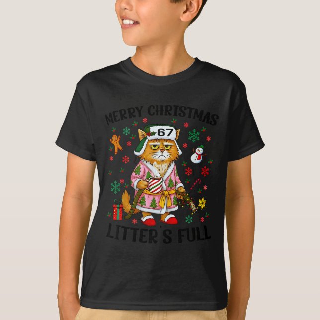 Christmas Litter’s Full 67 Xmas Funny Kitty Gift C T-Shirt (Front)