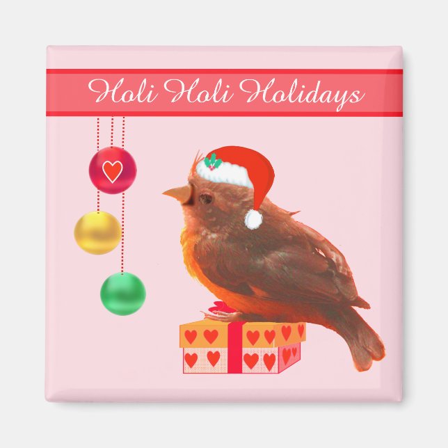 Christmas Little Bird on Pink Magnet (Front)