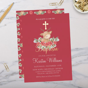 Christmas Little Deer Baptism Christening Cross Foil Invitation