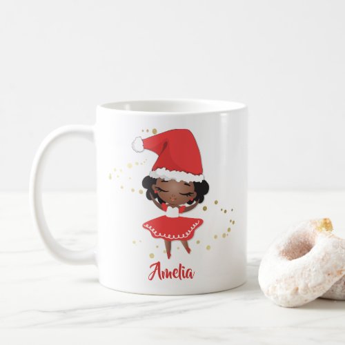 Christmas Little Girl Ballerina Santa Hat Coffee Mug