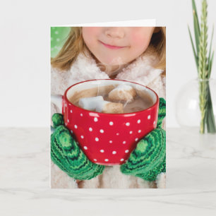 CHRISTMAS little girl cup of hot cocoa Greeting  Card