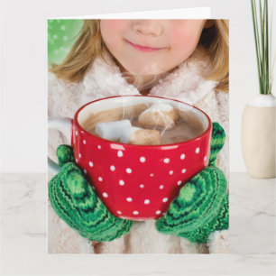 CHRISTMAS little girl cup of hot cocoa Greeting Card