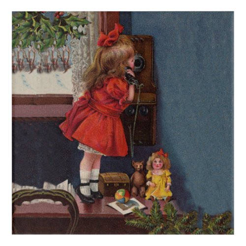 Christmas Little Girl Telephone Antique Acrylic Print