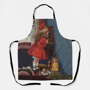 Christmas Little Girl Telephone Antique Apron