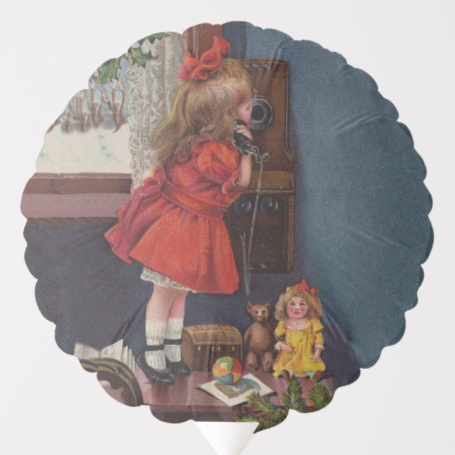 Christmas Little Girl Telephone Antique Balloon (Front)