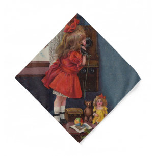 Christmas Little Girl Telephone Antique Bandana
