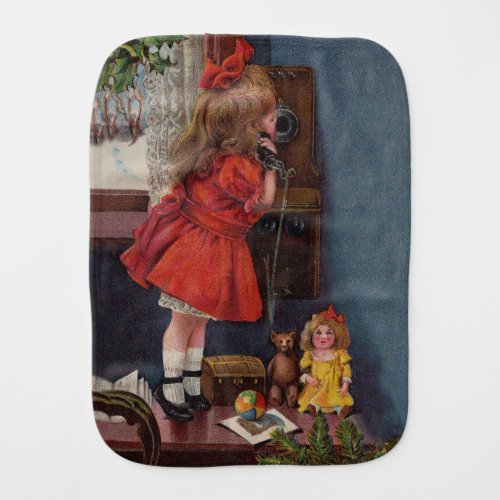 Christmas Little Girl Telephone Antique Burp Cloth