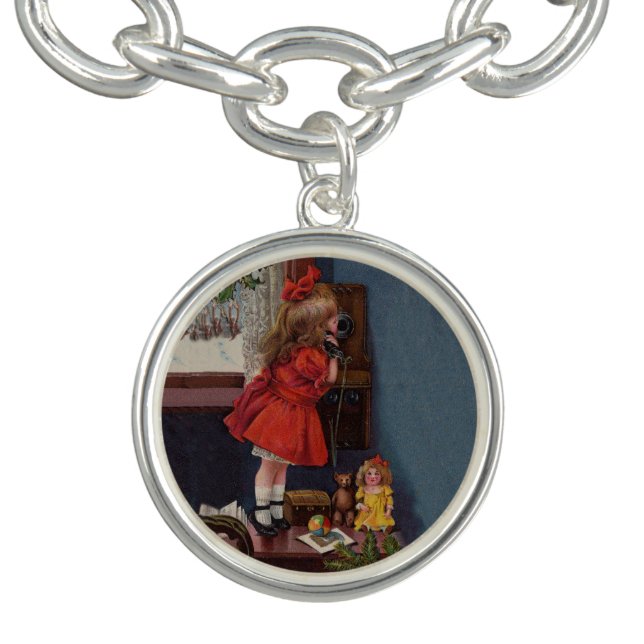 Christmas Little Girl Telephone Antique Charm Bracelet (Design)