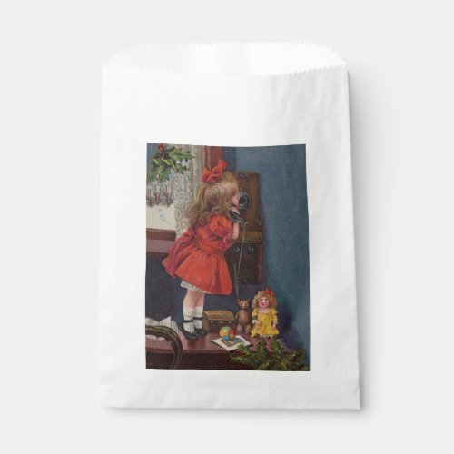 Christmas Little Girl Telephone Antique Favor Bag