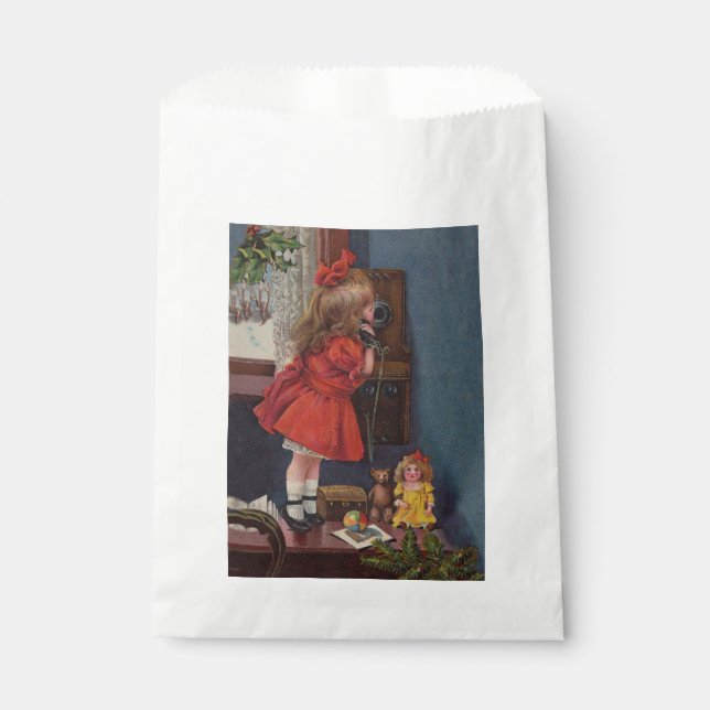 Christmas Little Girl Telephone Antique Favor Bag (Front)