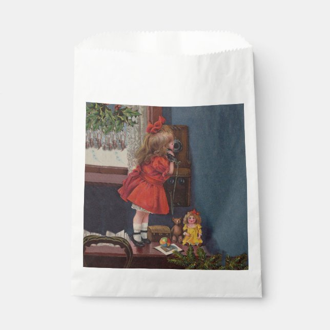 Christmas Little Girl Telephone Antique Favor Bag (Front)
