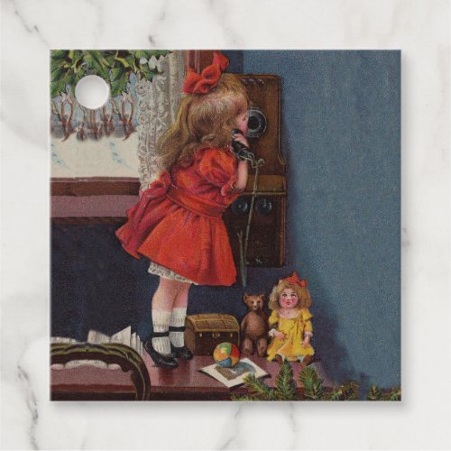 Christmas Little Girl Telephone Antique Favor Tags