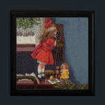 Christmas Little Girl Telephone Antique Jewelry Box<br><div class="desc">This beautiful image is from an antique Christmas Card,  showing a little girl making her Christmas telephone call. Vintage and antique.</div>